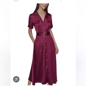 Karl Lagerfeld Satin Belted Shirtdress